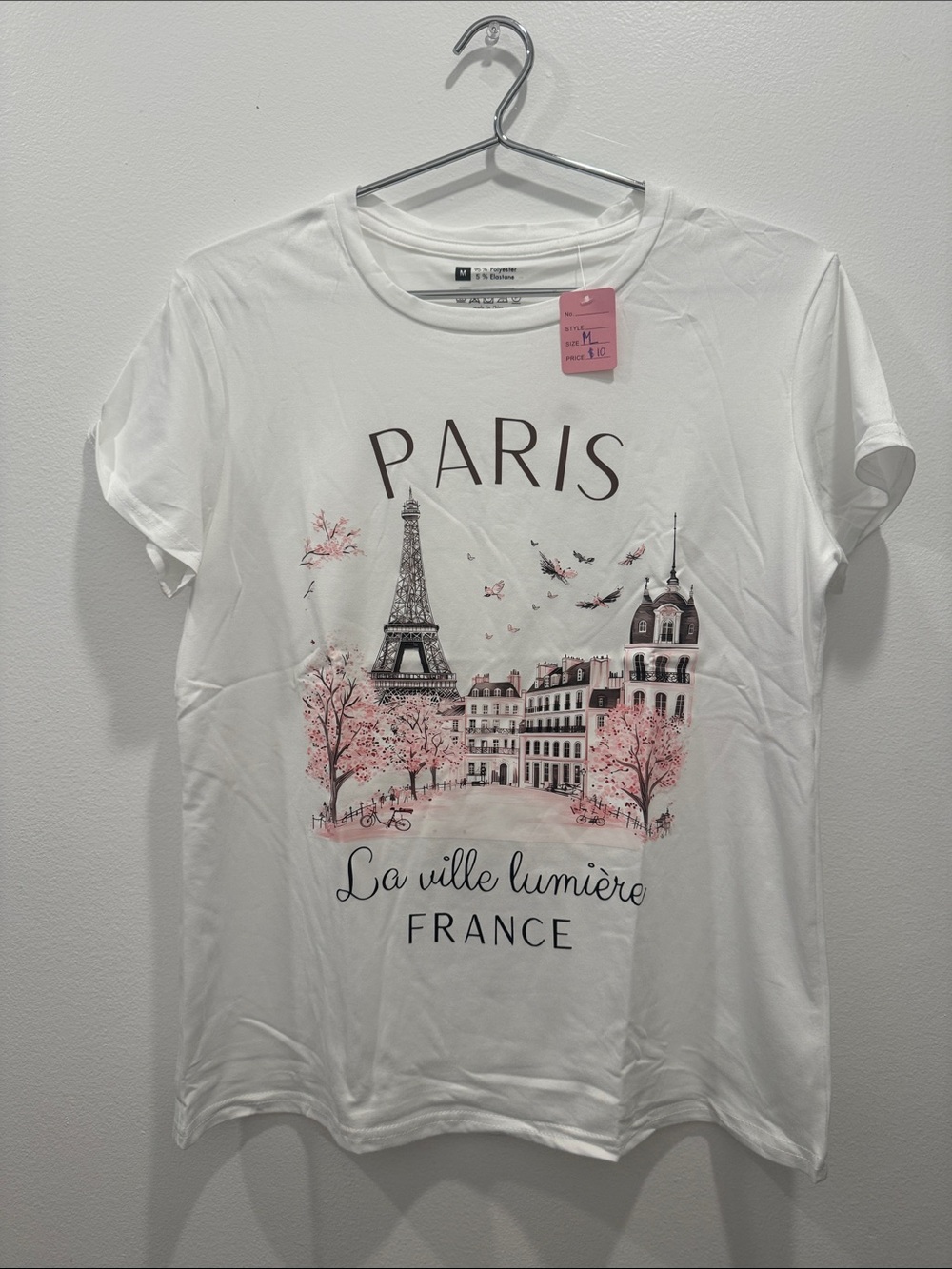 Paris Graphic Tee - White with Pink Accents